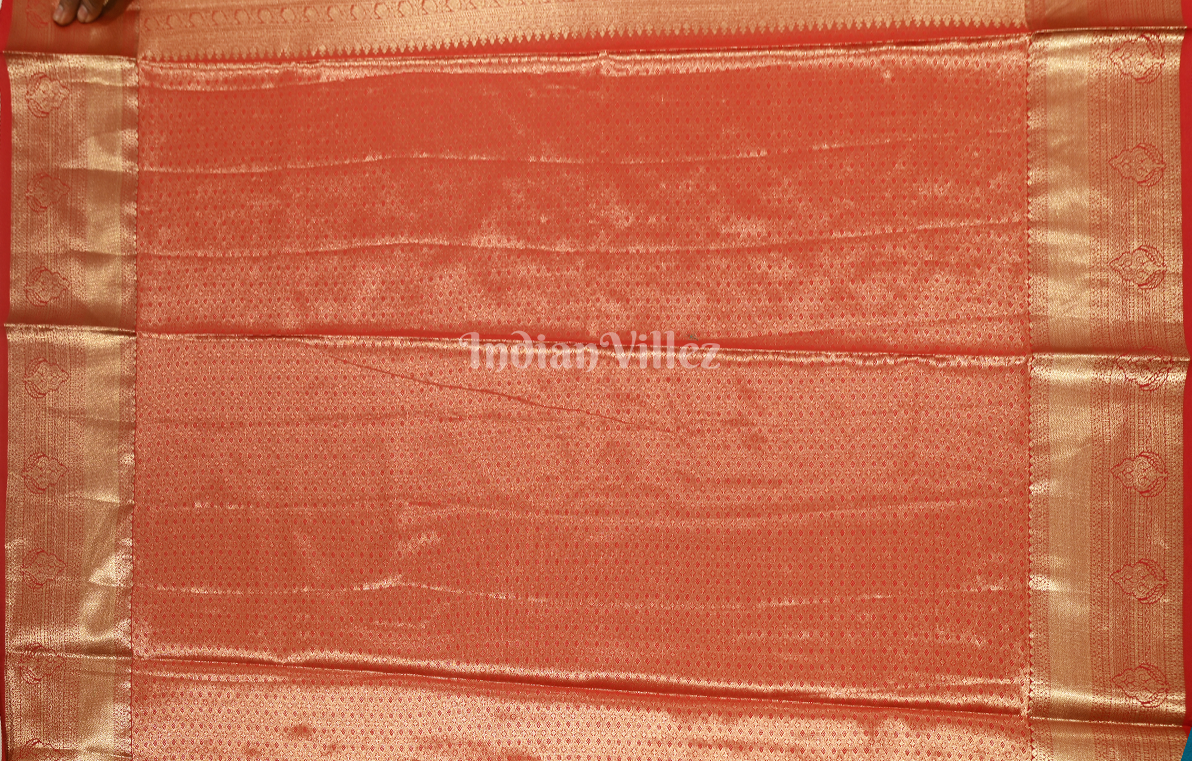 Light Gold Red Pure Kanjivaram Tissue Silk Saree 
