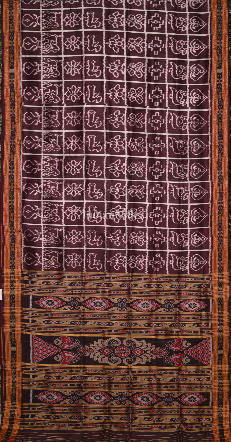 Coffee Maroon Nabakothi Odisha Ikat Khandua Silk Saree