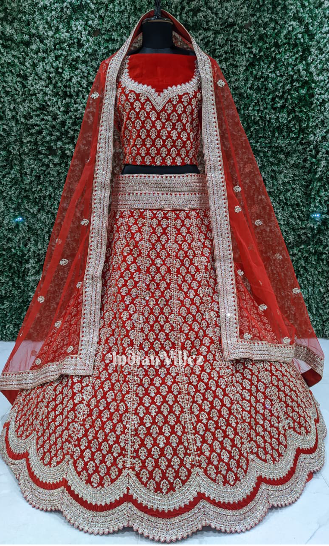Red Bridal Lehenga Choli with  Dupatta with Cutdana Work