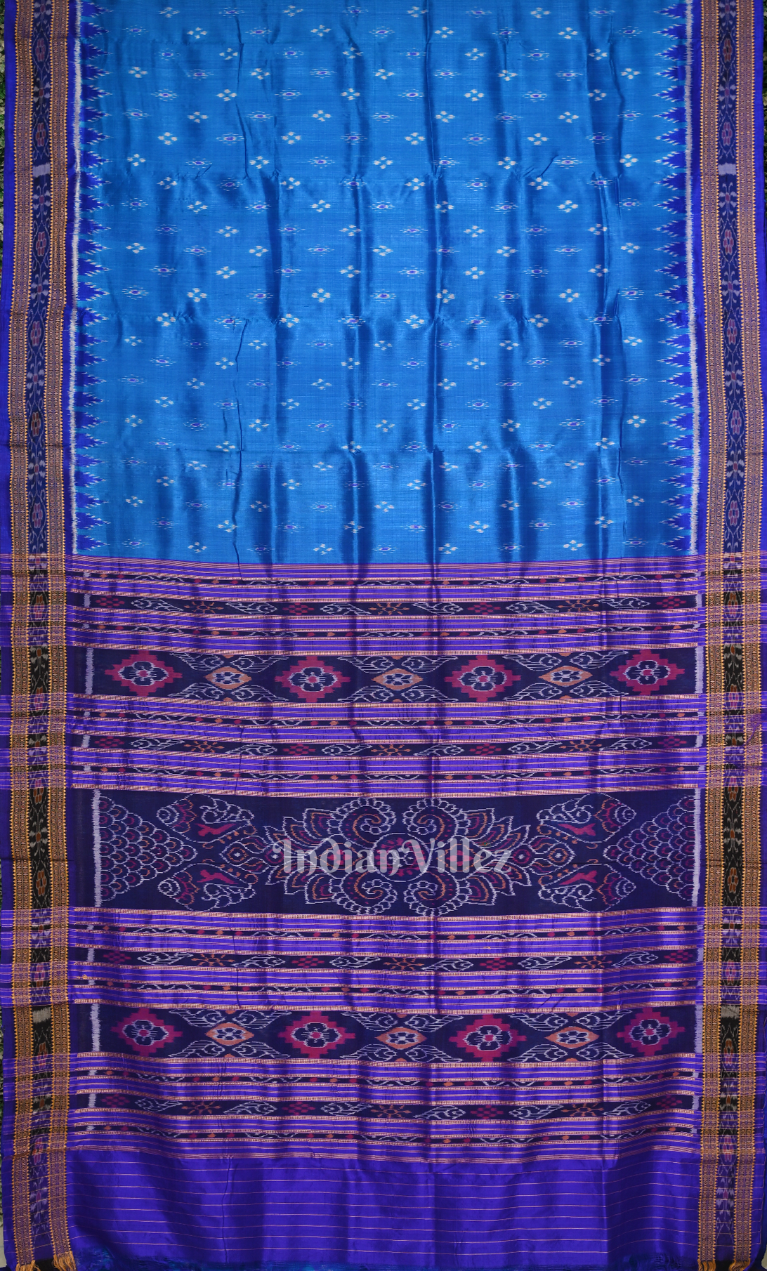  Blue Copper sulphate Odisha Ikat Khandua Silk Saree