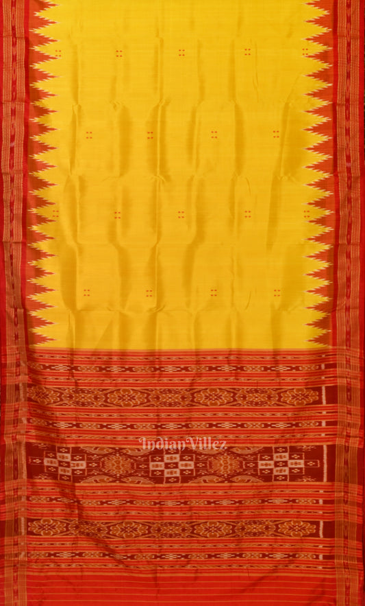 Yellow Red Buti Odisha Ikat Khandua Silk Saree 