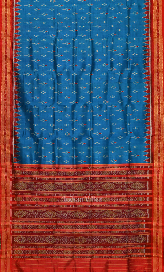 Copper Sulphate Blue Red Mayur Chandrika Odisha Ikat Khandua Silk Saree