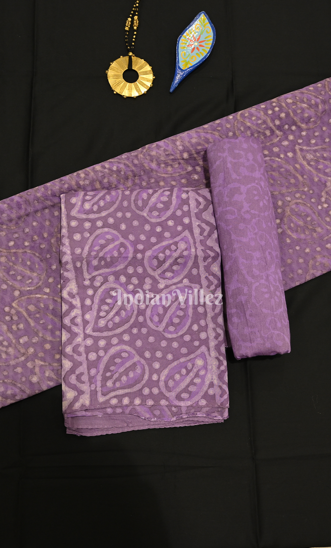 Purple Dabu Block Printed Chanderi Silk Suit Sets 