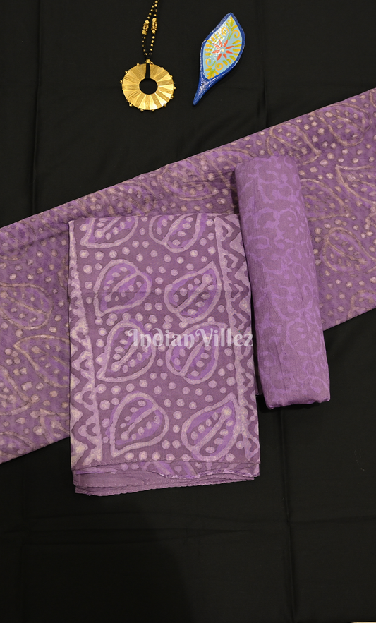 Purple Dabu Block Printed Chanderi Silk Suit Sets 