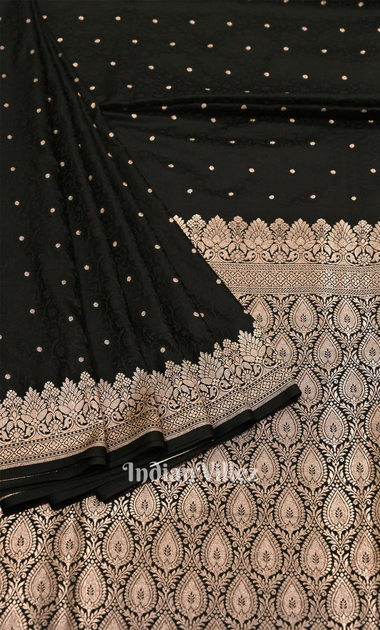 Black Meenakari Pure Mashru Satin Silk Banarasi Saree 