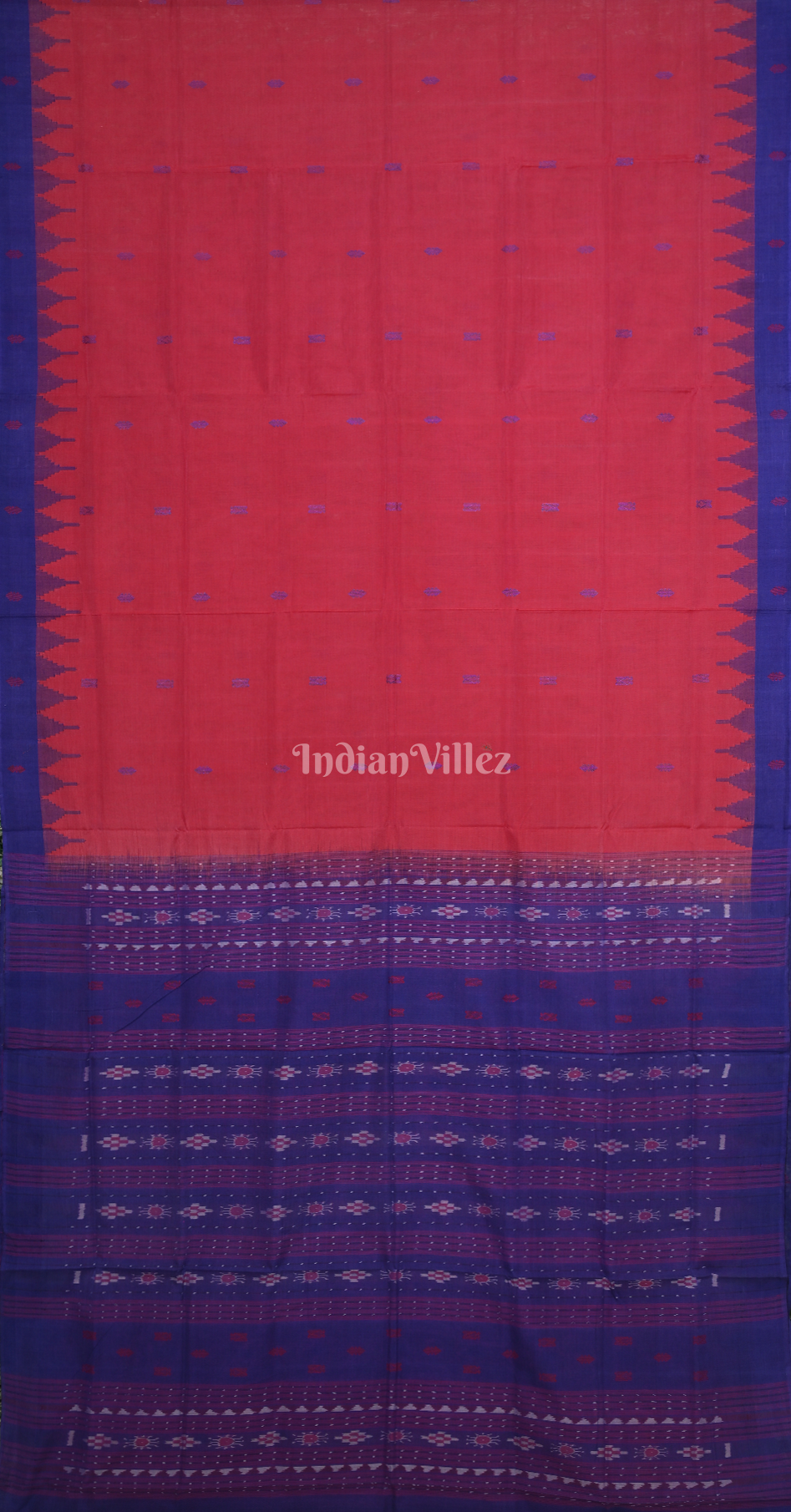 Red Blue Sachipar Odisha Ikat Sambalpuri Cotton Saree