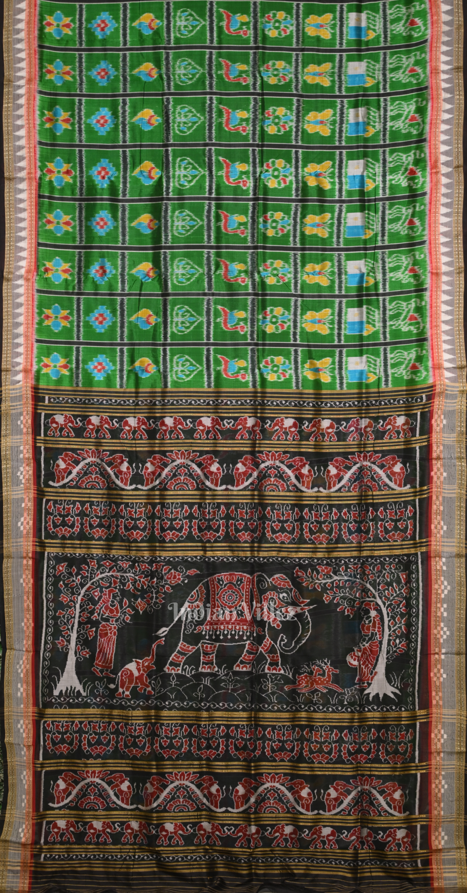 Green Black Nabakothi Odisha Ikat Khandua Silk Saree