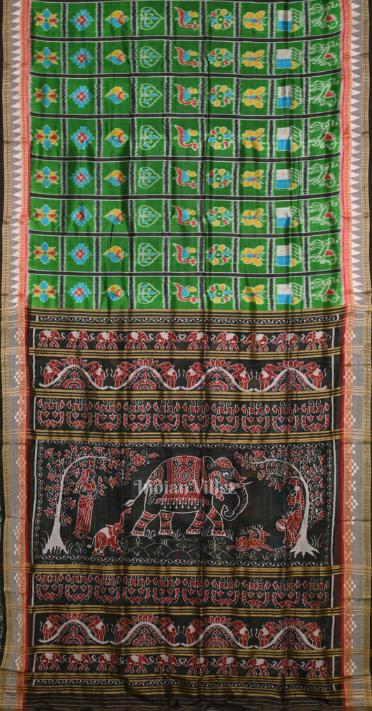 Green Black Nabakothi Odisha Ikat Khandua Silk Saree