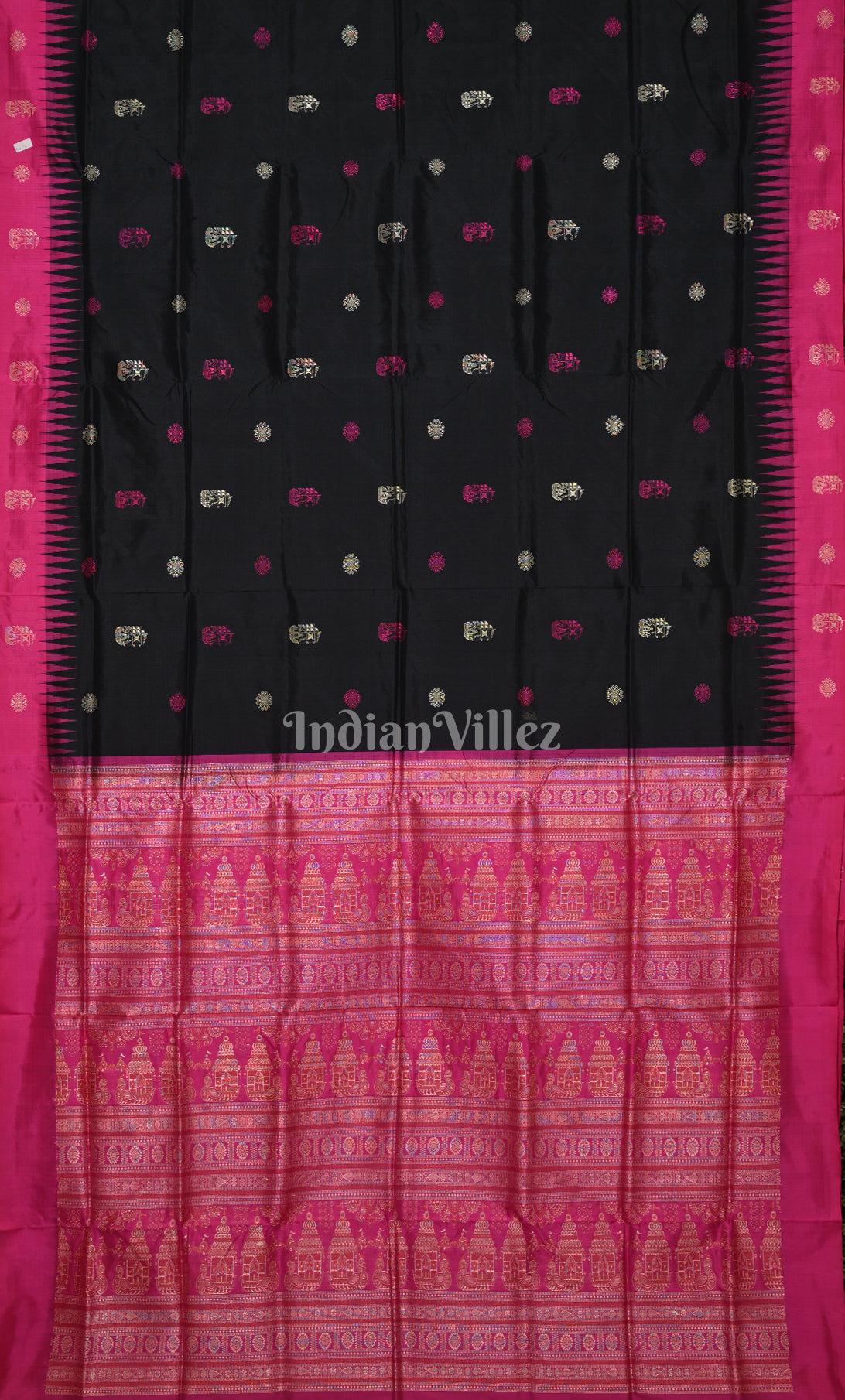 Black Pink Odisha Ikat Bomkai Sambalpuri Silk Saree 