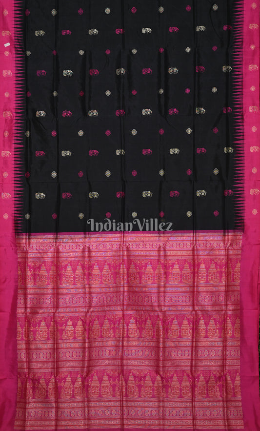 Black Pink Odisha Ikat Bomkai Sambalpuri Silk Saree 