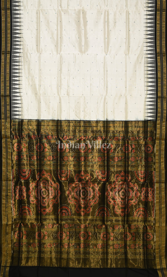 White Black Buti Odisha Ikat Bomkai Half Tissue Silk Saree 