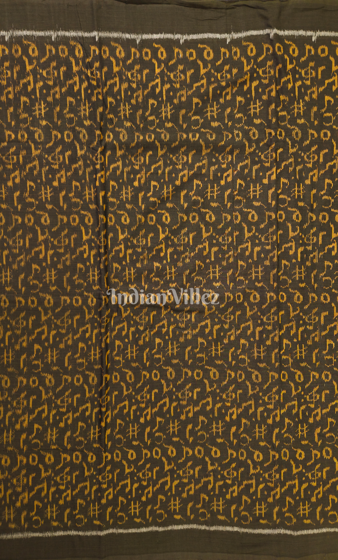 Black Yellow Musical  Instrument Theme Odisha Ikat Sambalpuri Cotton Fabric