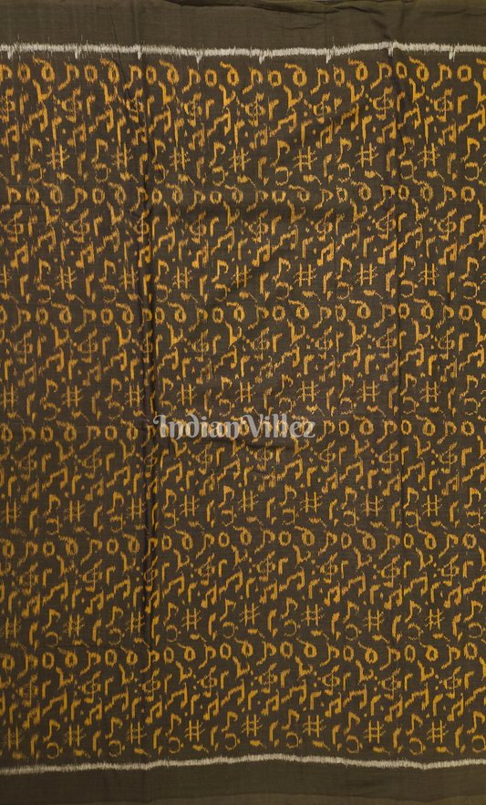 Black Yellow Musical  Instrument Theme Odisha Ikat Sambalpuri Cotton Fabric