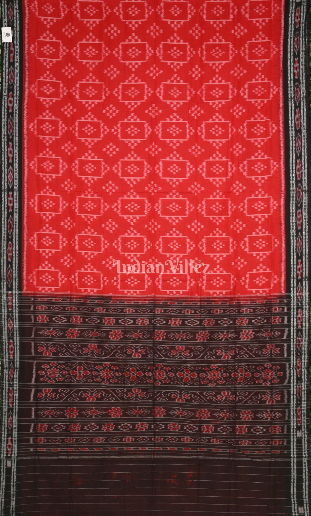 Red Black Box Pasapali Design Odisha Ikat Sambalpuri Cotton Saree