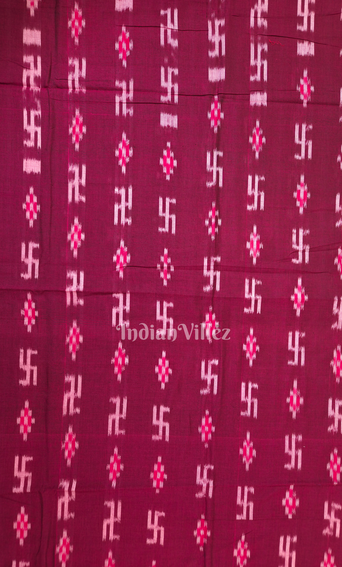 Maroon Swastik Pasapali Odisha Ikat Sambalpuri Cotton Fabric