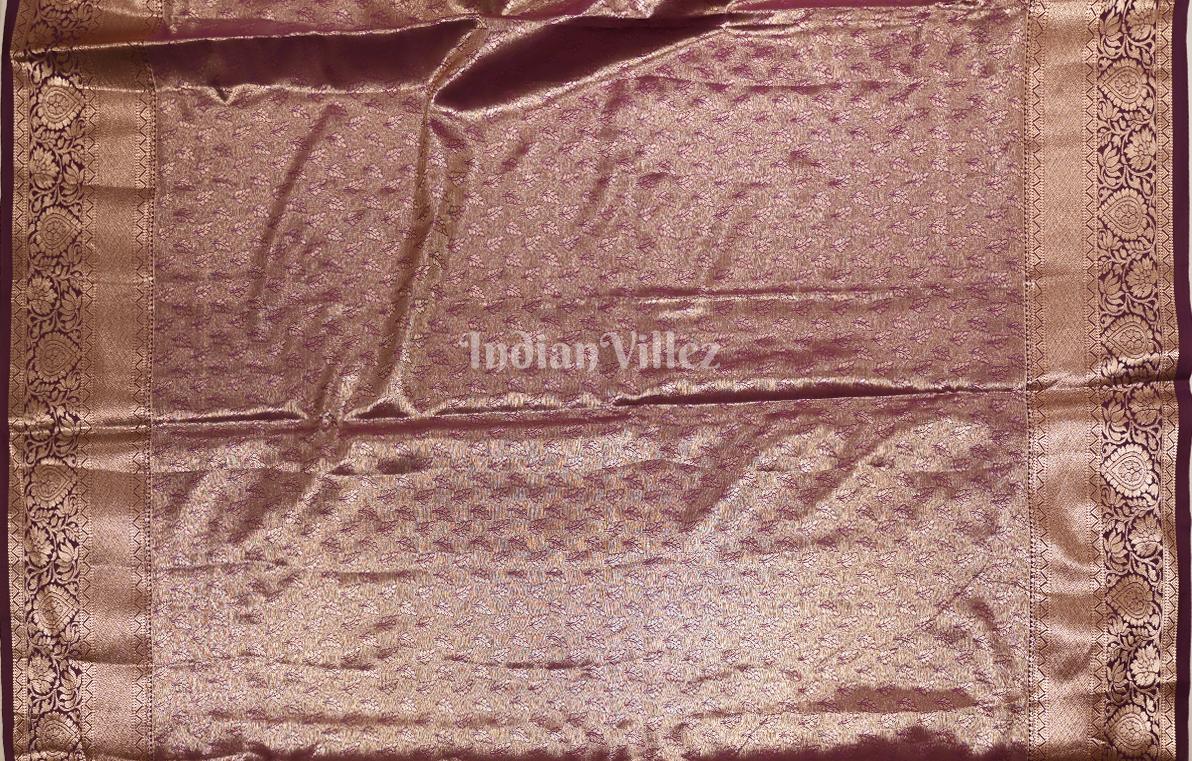 Turquoise  Green Wine Brocade Pure Kanjivaram Tissue Silk Saree 