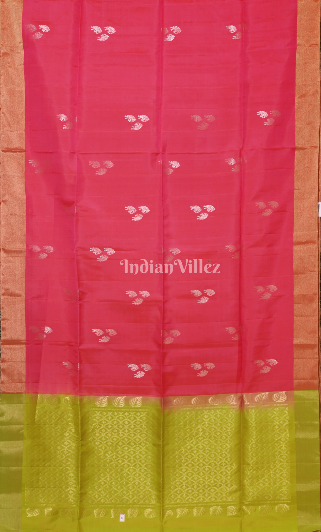 Rani Pink Mehendi Green Pure Kanjivaram Soft Silk Saree 