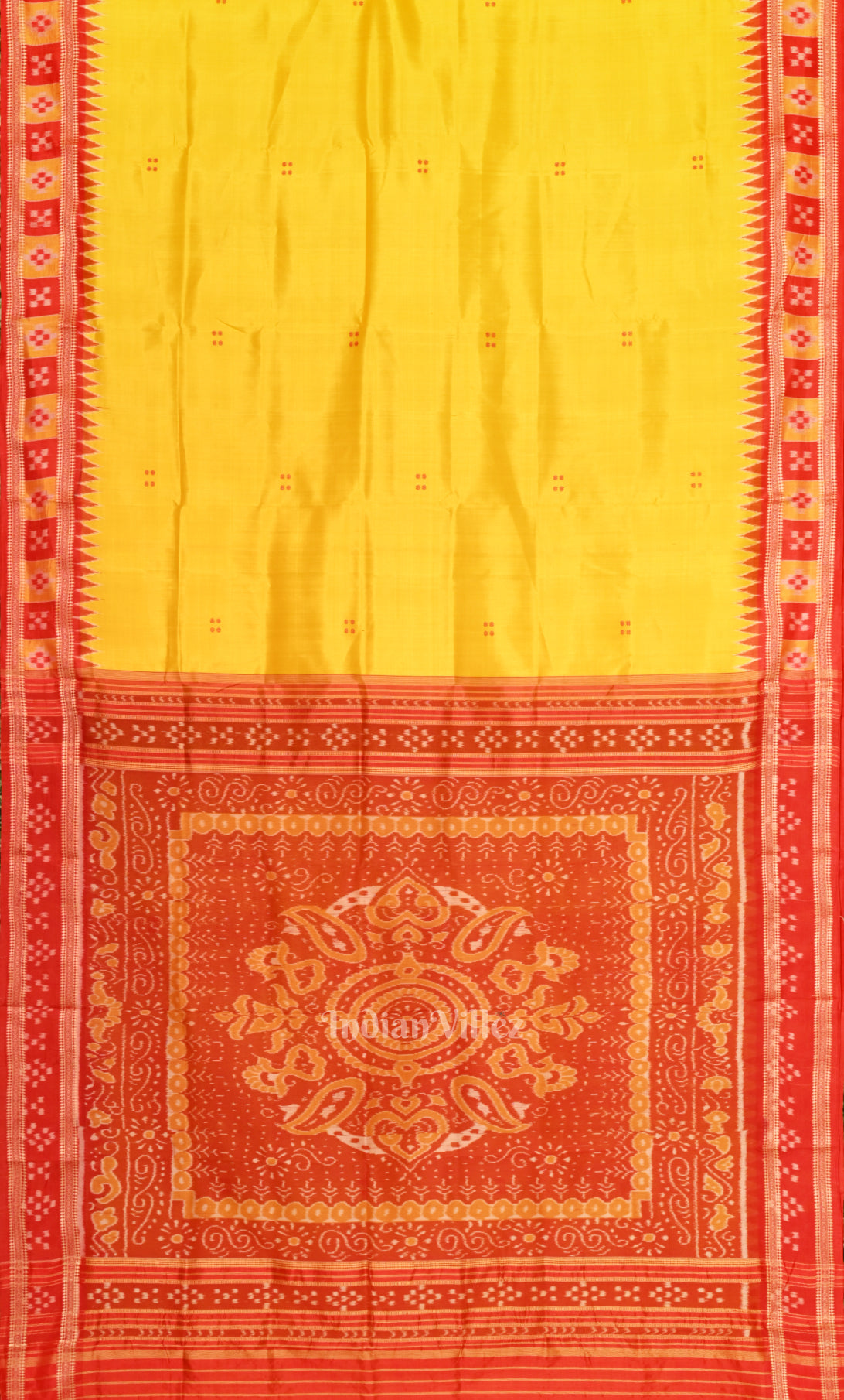Yellow Red Border Pasapali Odisha Ikat Khandua Silk Saree