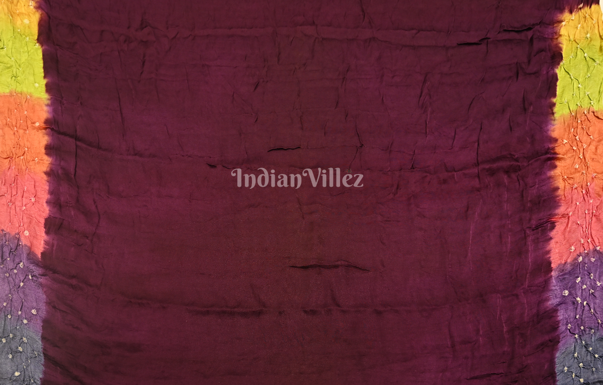 Wine with Multi Color Bandhej Ghatchola Gaji Silk Saree with Zari Work 