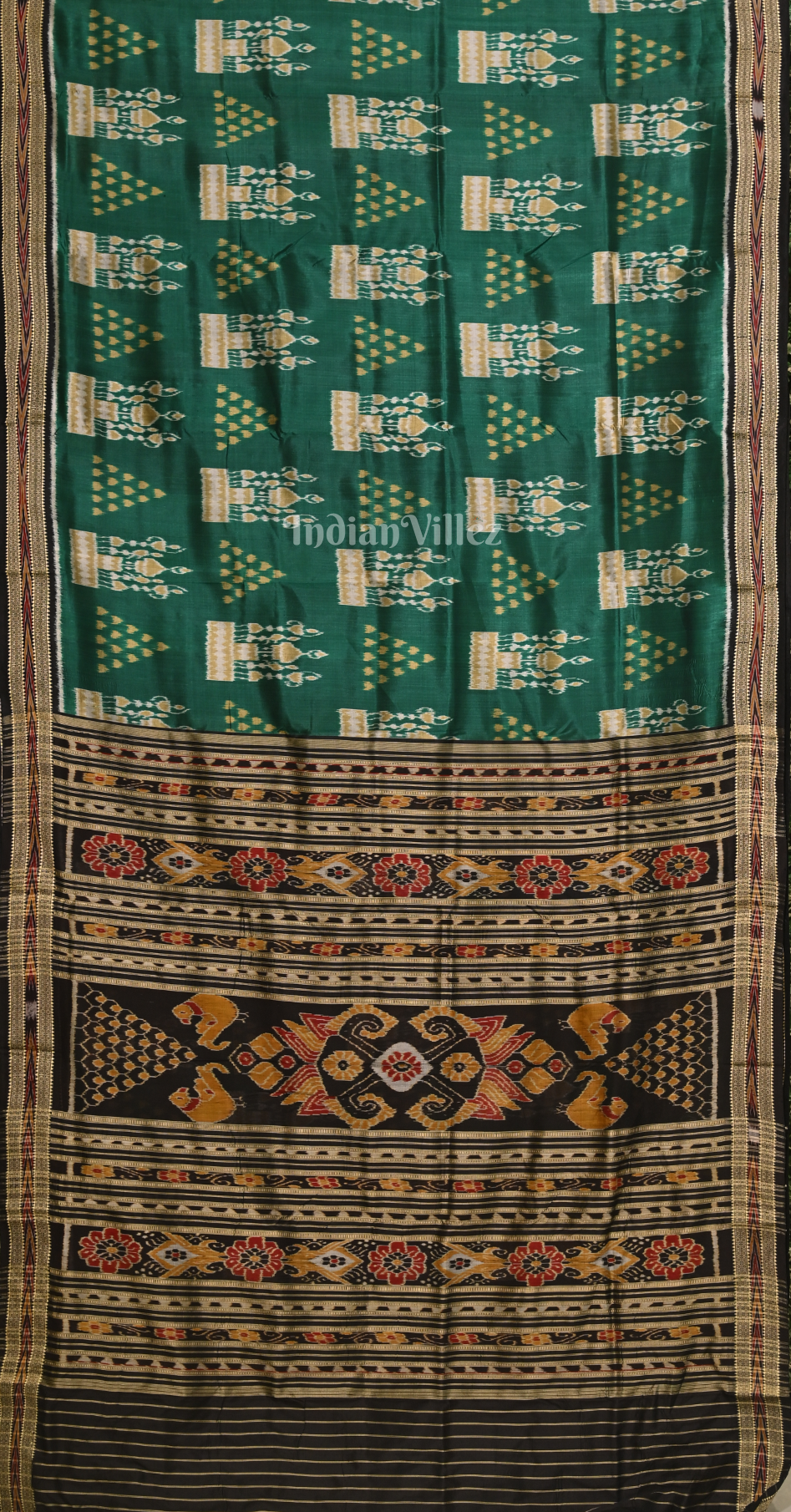 Green Black Tribal & Chita Design Odisha Ikat Khandua Silk Saree