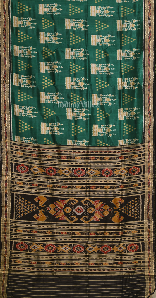 Green Black Tribal & Chita Design Odisha Ikat Khandua Silk Saree