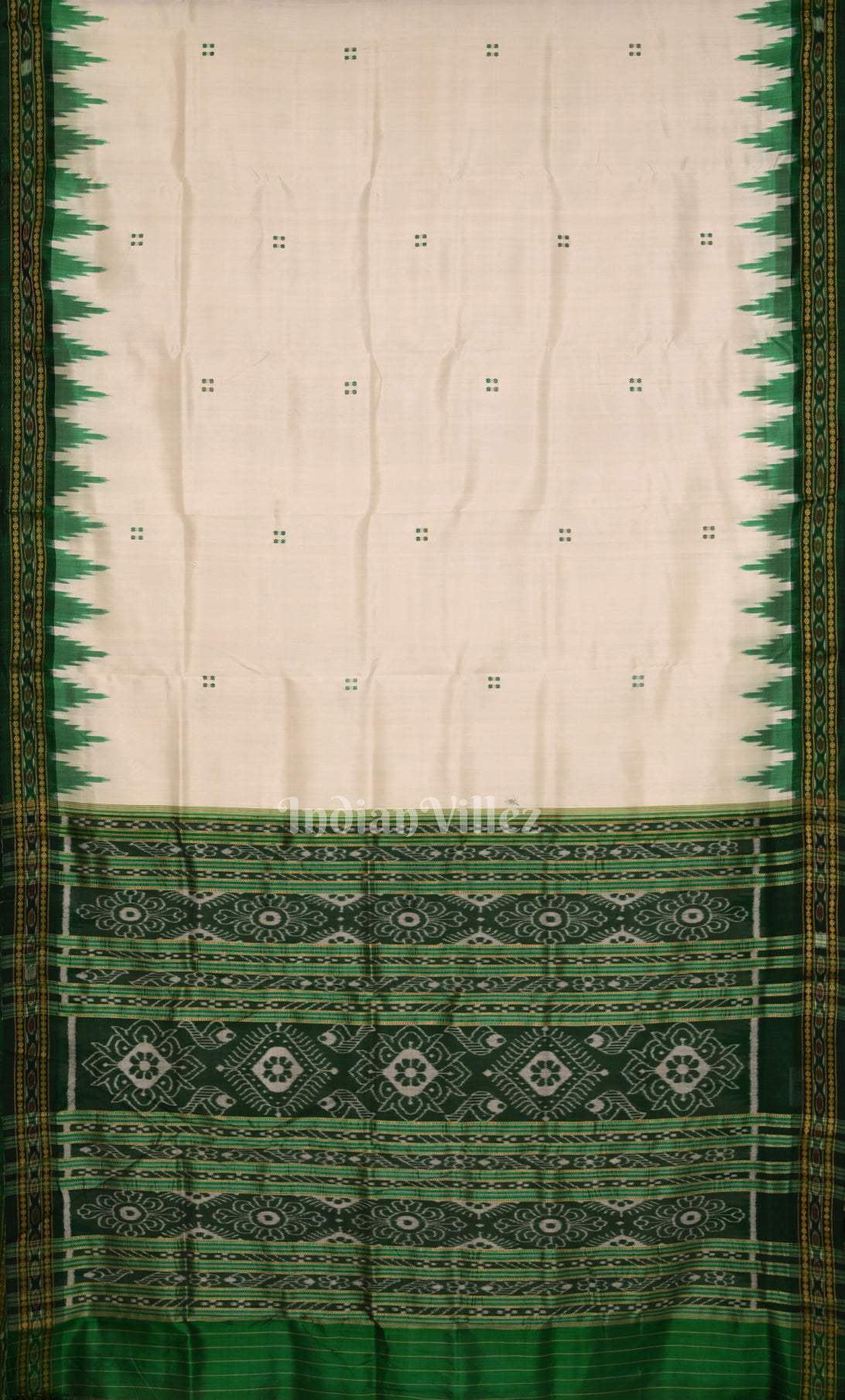White Green Buti Design Odisha Ikat Khandua Silk Saree