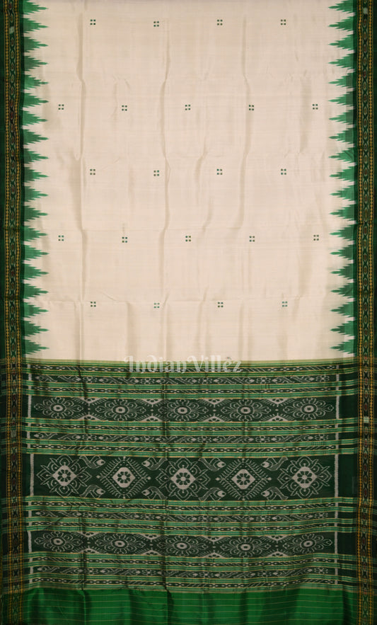 White Green Buti Design Odisha Ikat Khandua Silk Saree