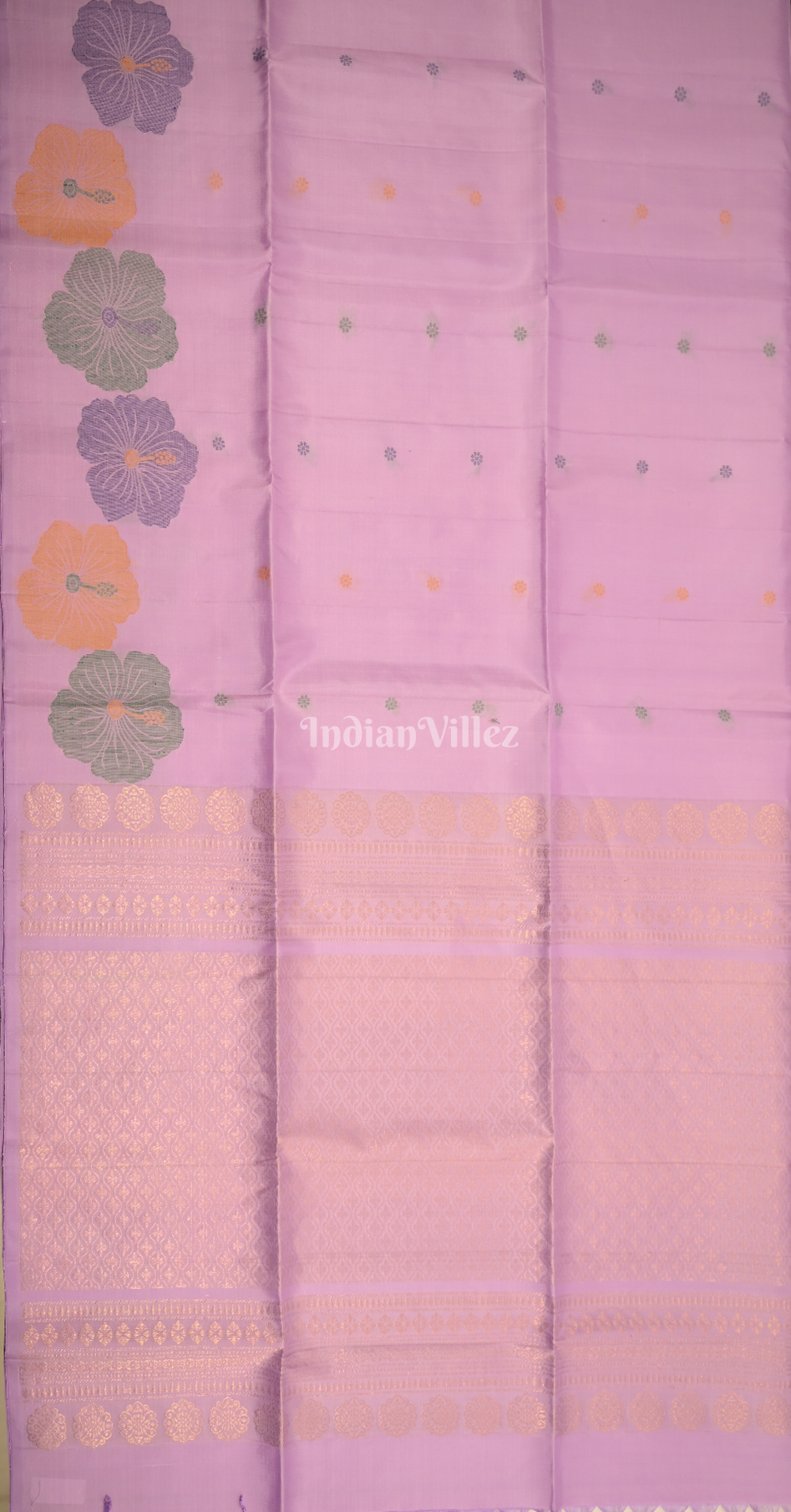 Pink Hibiscus  Motif  Pure Kanjivaram Soft Silk Saree