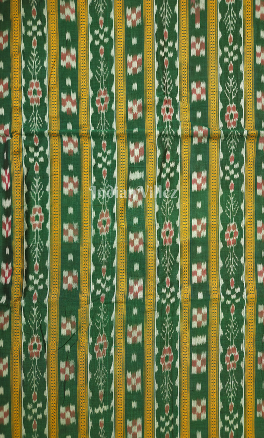 Dark Green Yellow Odisha Ikat Sambalpuri Cotton Fabric