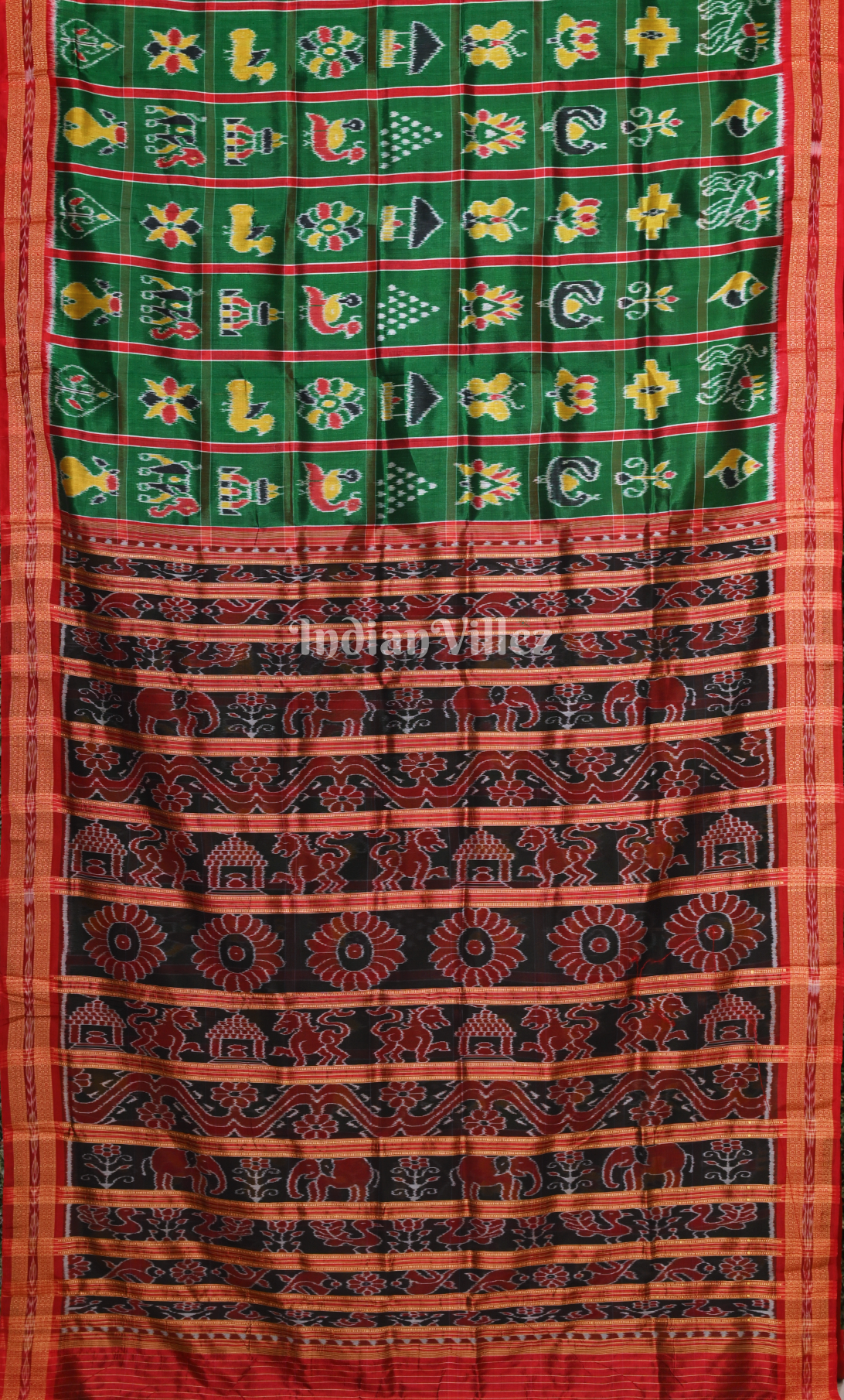 Red Green Nabakothi Odisha Ikat Khandua Silk Saree 