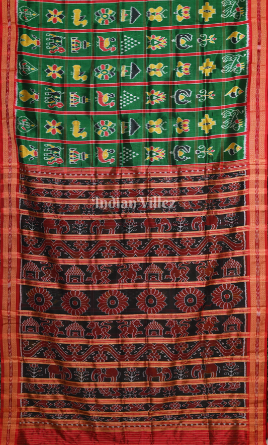Red Green Nabakothi Odisha Ikat Khandua Silk Saree 