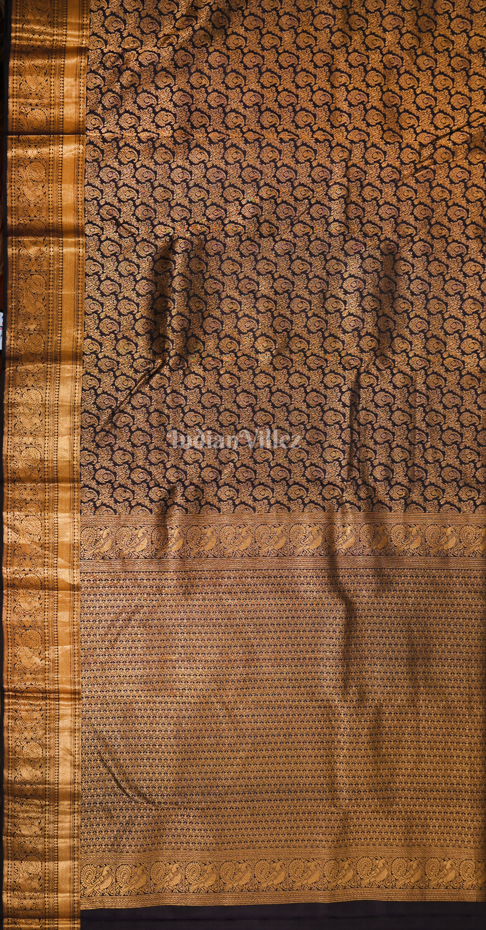 Navy Blue Paisley Brocade Pure Kanjivaram Silk Saree
