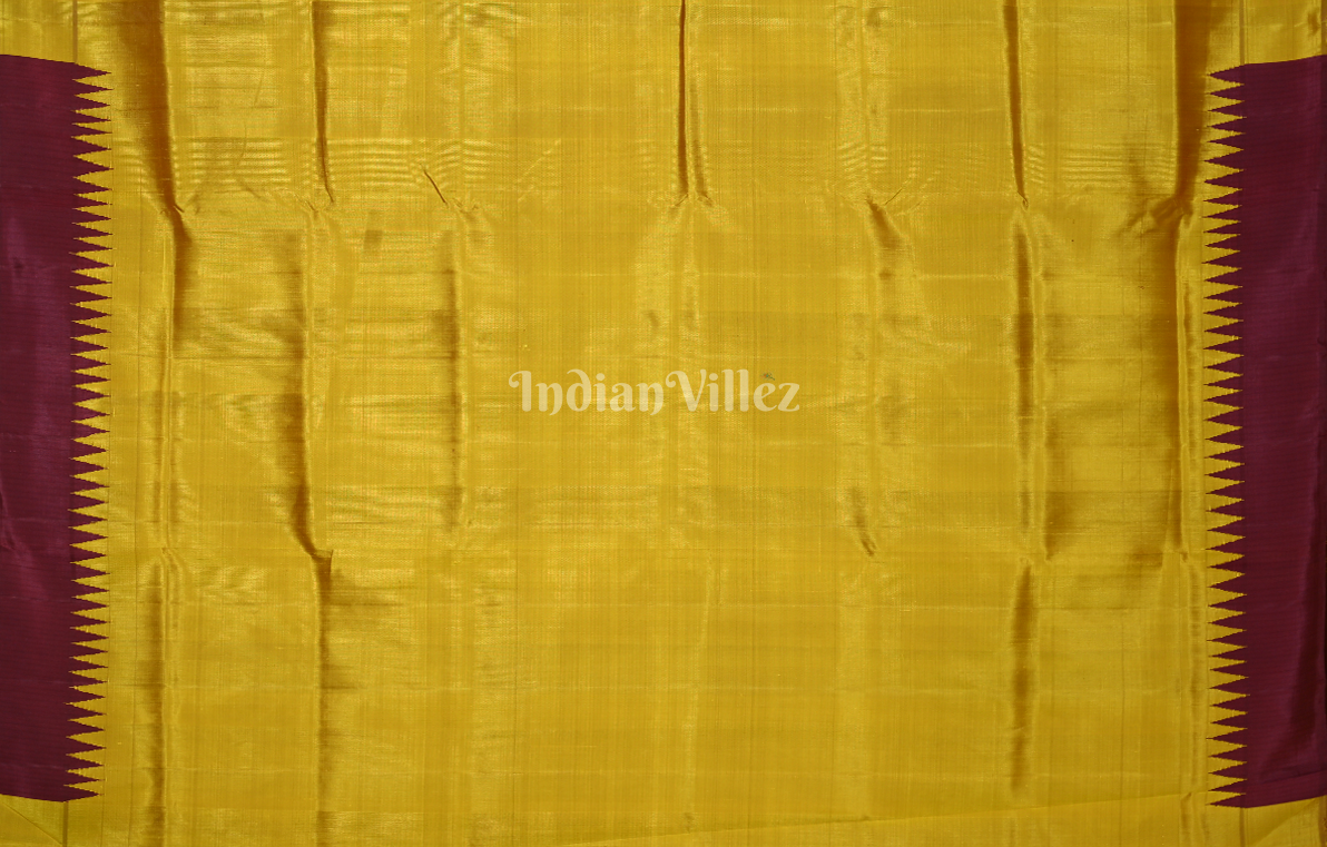 Mustard Yellow Fish Motif Double Pallu Berhampuri Silk Saree 
