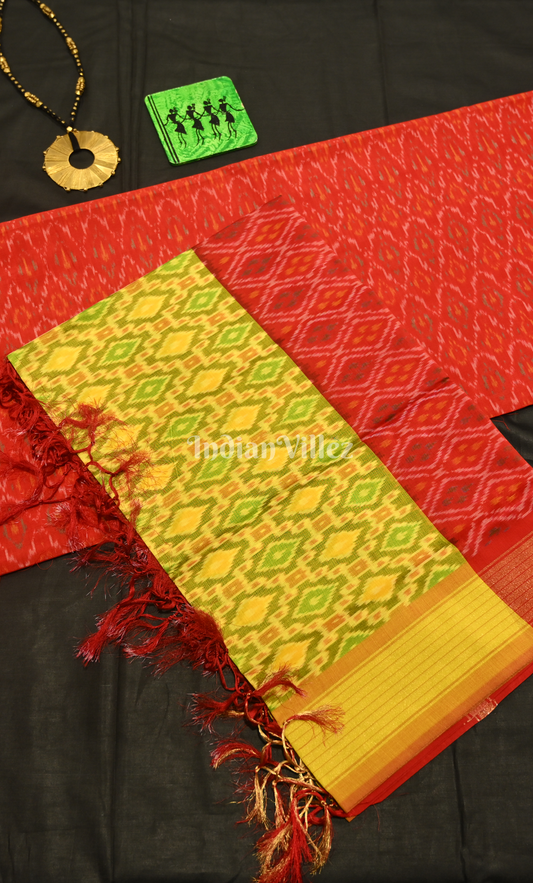 Red Parrot Green Pochampally Ikat Sico Unstitched Suit Sets 