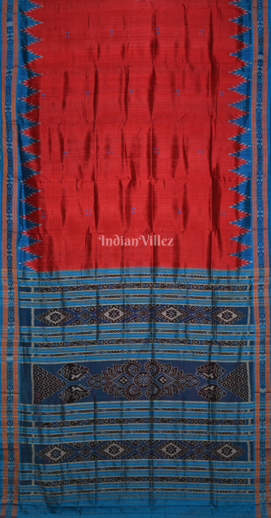 Maroon Sky Blue Buti Design Odisha Ikat Khandua Silk Saree 
