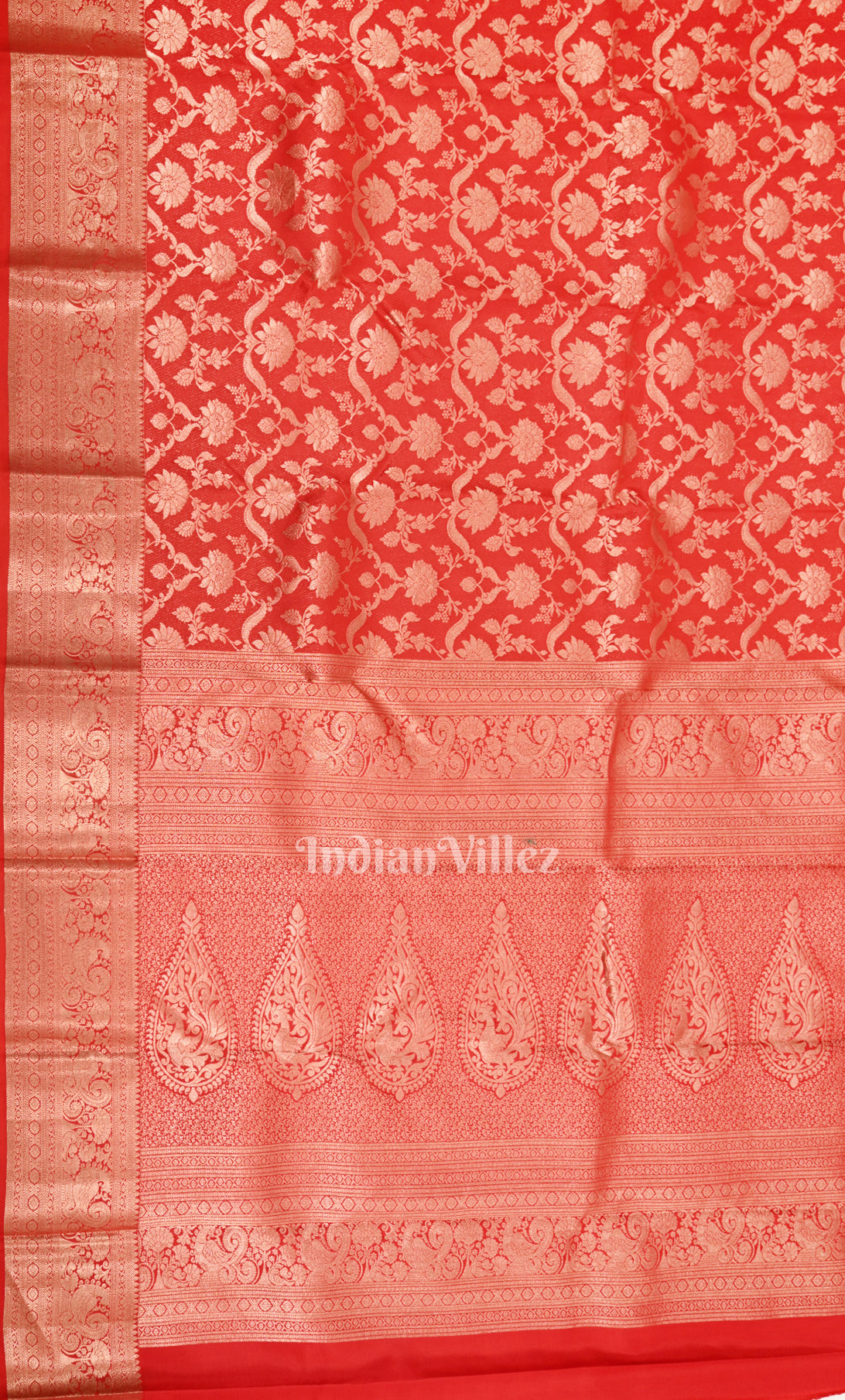 Red with Golden Floral Brocade Pure Kanjivaram Silk Saree 