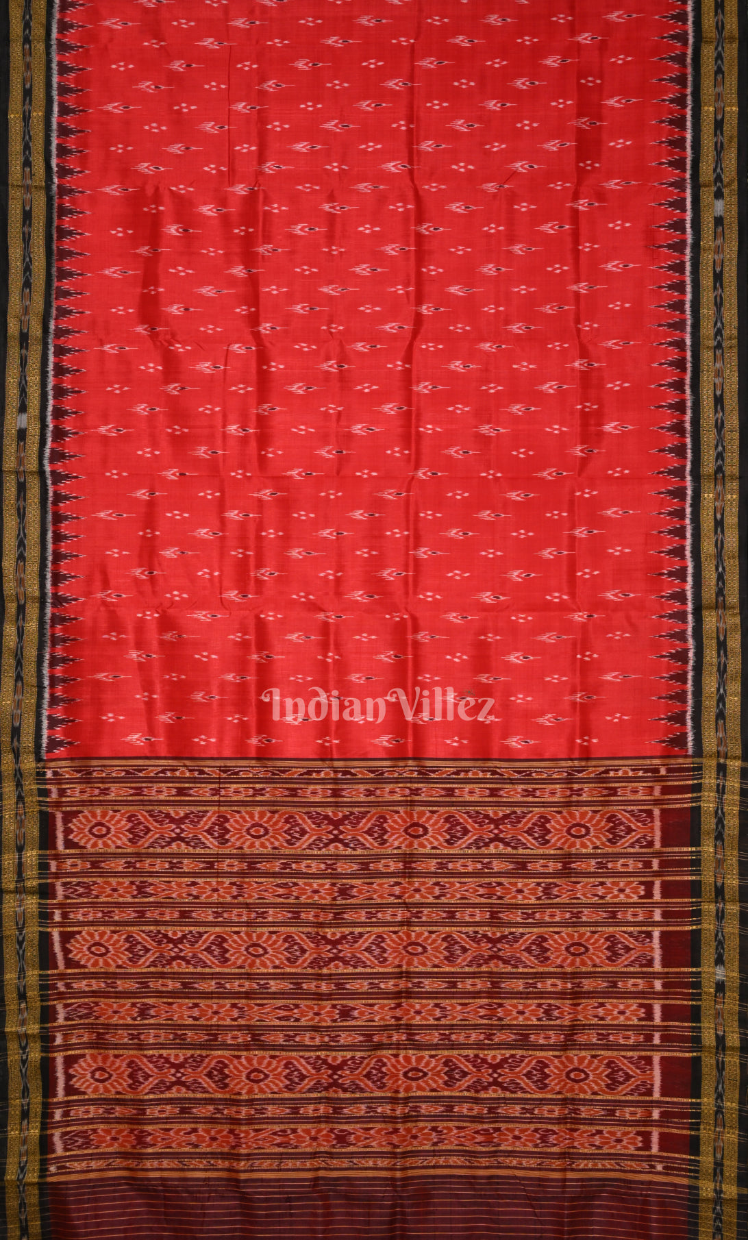 Red Black Mayur Chandrika Odisha Ikat Khandua Silk Saree 