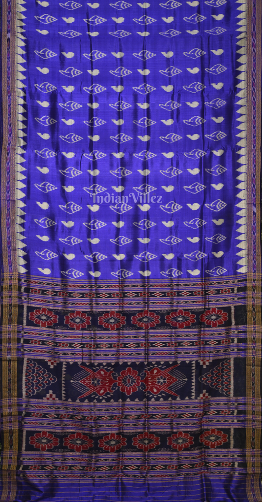 Blue Sankha Motif Odisha Ikat Khandua Silk Saree