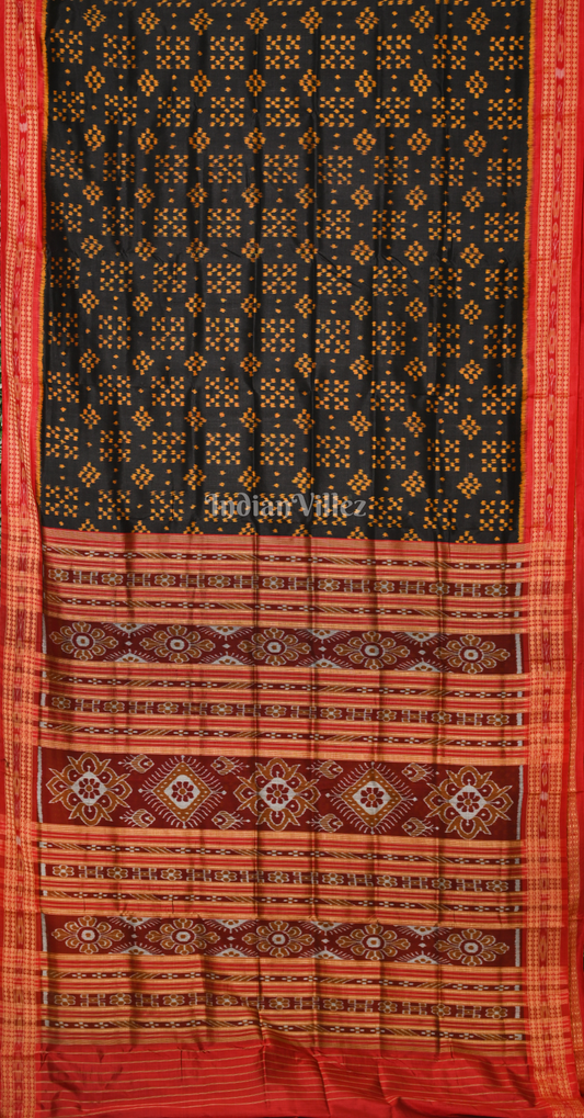 Black Red Pasapali Odisha Ikat Khandua Silk Saree