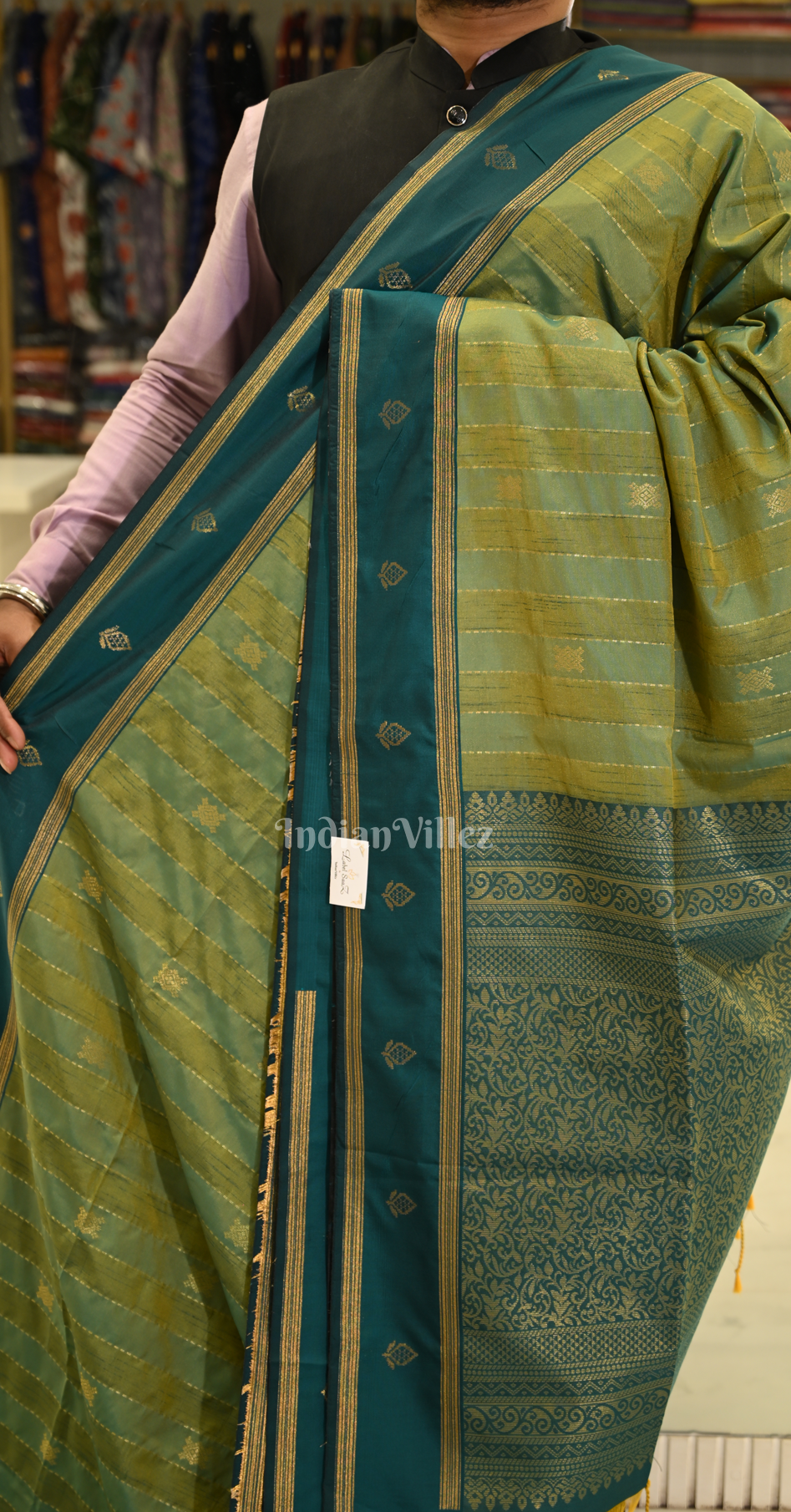 Green Tussar Silk Saree with Zari weave