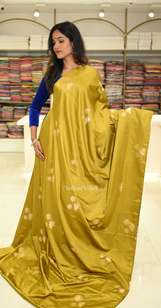 Mustard Yellow Mashru Satin Banarasi Silk Saree with Pichwai Motif
