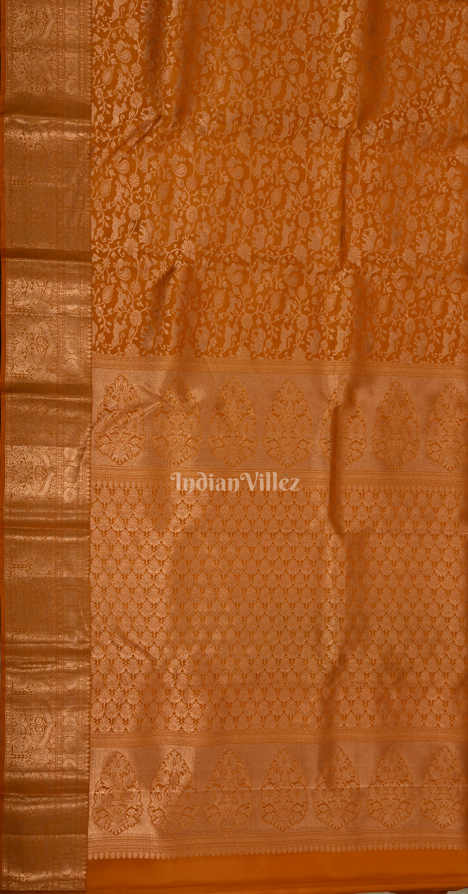  Rust Orange Shikargah Brocade Pure Kanjivaram Silk Saree