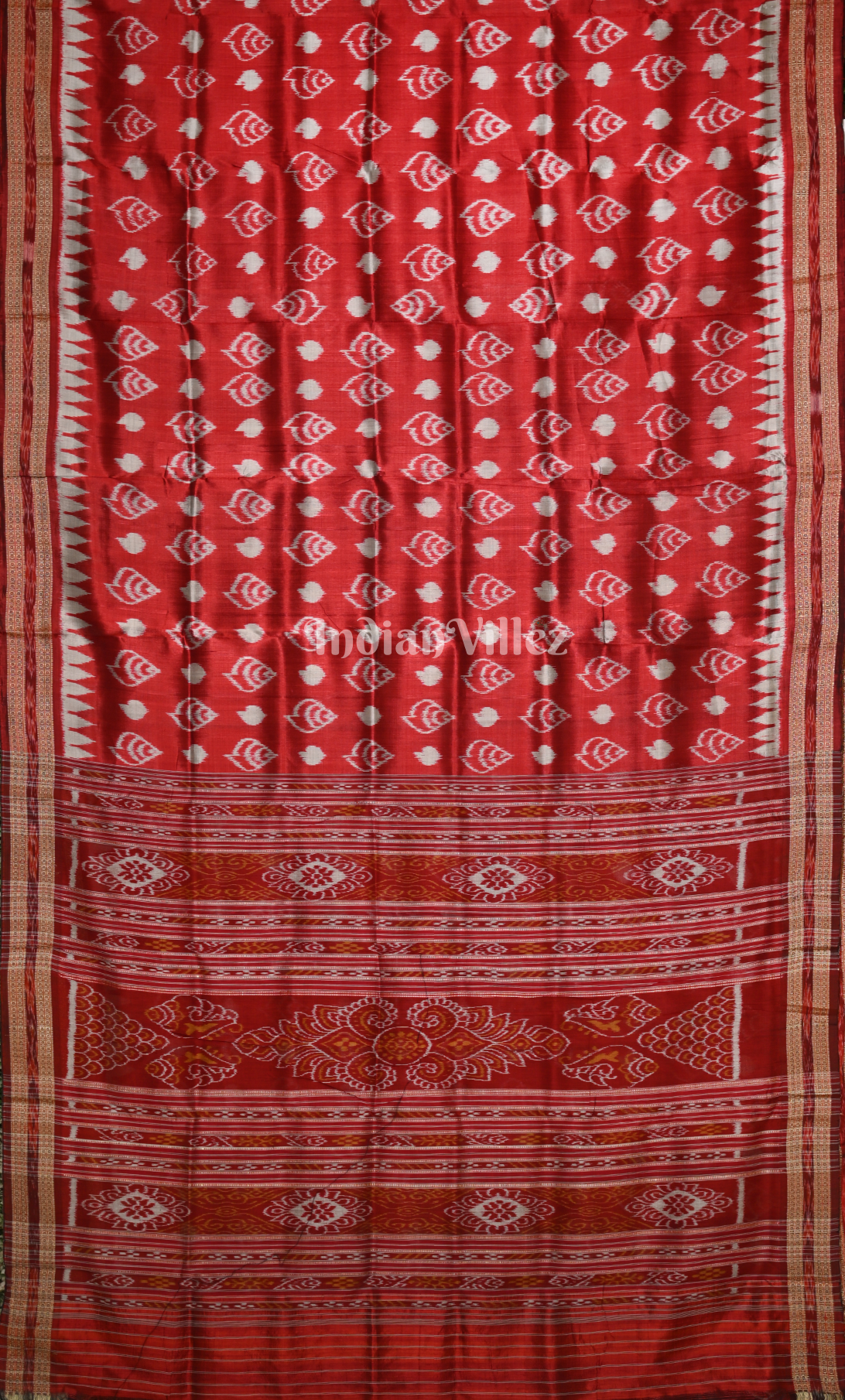 Maroon Red Sankha Design Odisha Ikat Khandua Silk Saree 