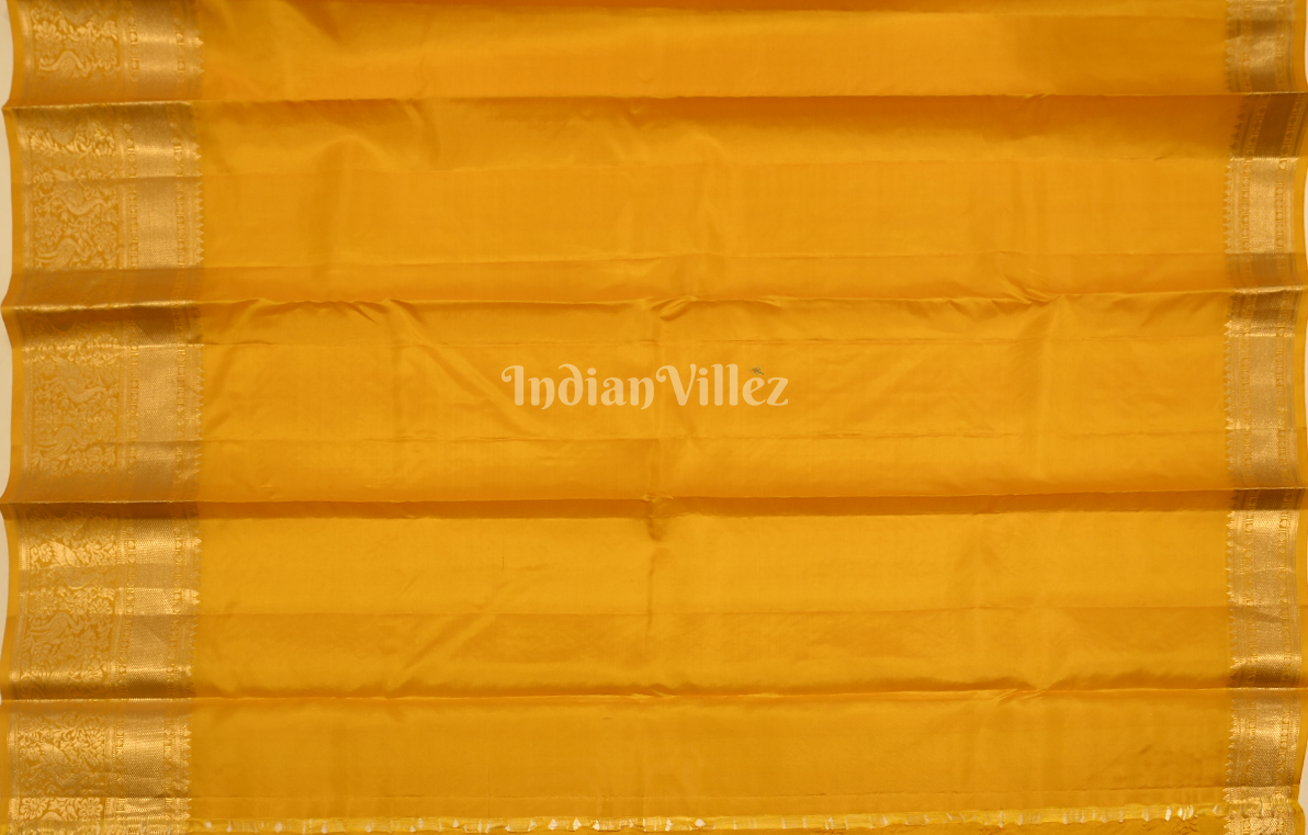 Yellow Golden Floral Motif Brocade Pure Kanjivaram Silk Saree