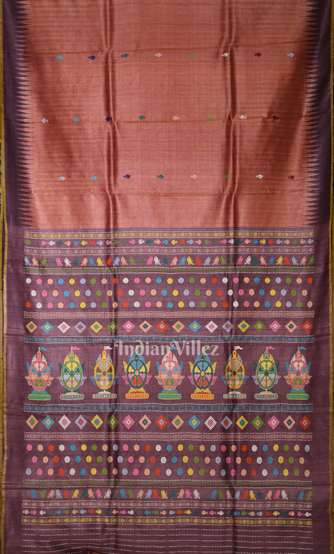 Rust Orange Purple Nila Chakra Theme Fine Gopalpur Tussar Silk Saree 