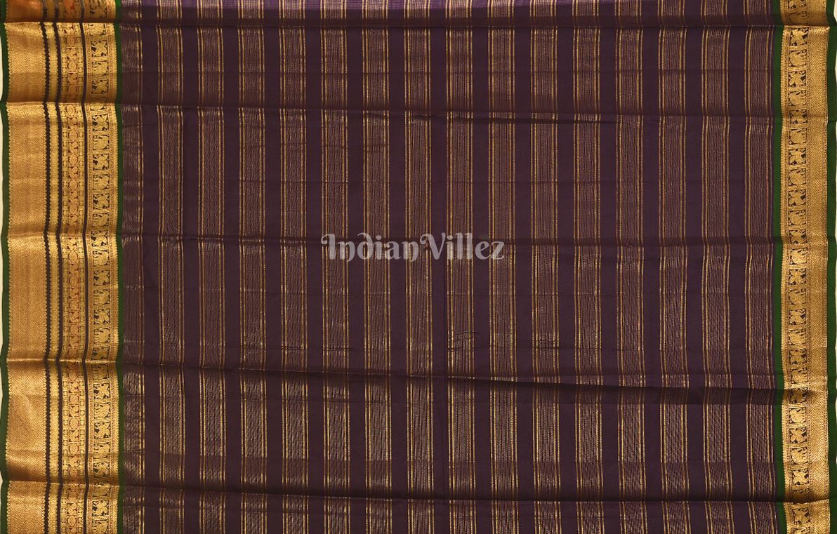 Rust Orange Coffee Check Butta Design Brocade Pure Kanjivaram Silk Saree 