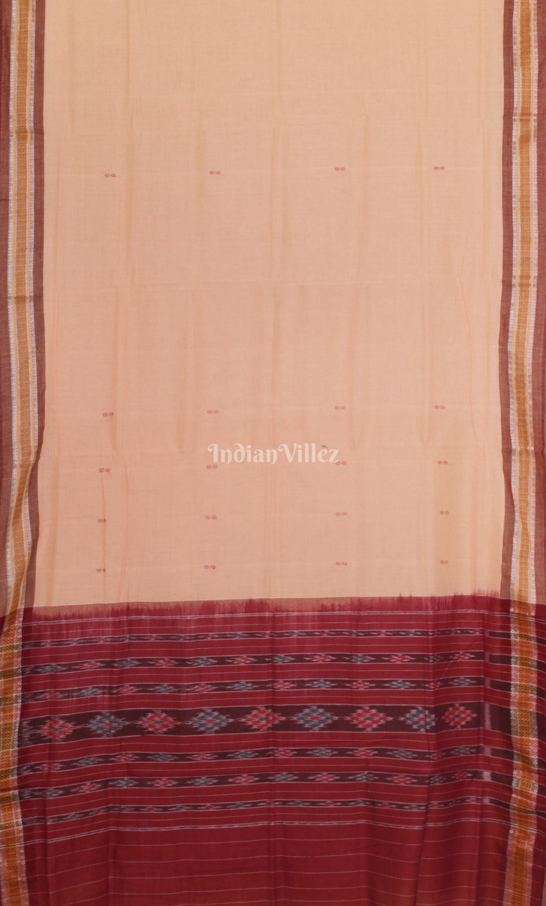 Beige Maroon  Odisha Ikat Maniabandha Cotton Saree 