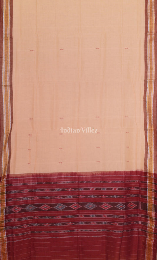 Beige Maroon  Odisha Ikat Maniabandha Cotton Saree 