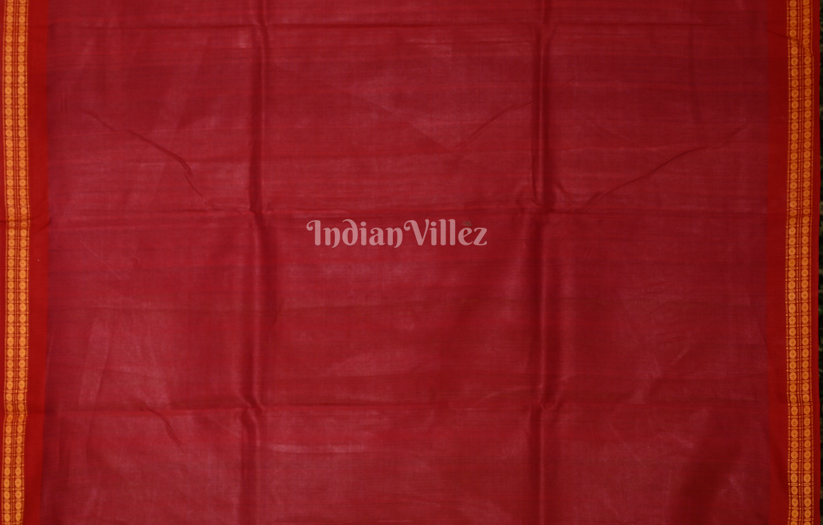 Mustard Yellow Red Dobby Border Fine Gopalpur Tussar Silk Saree