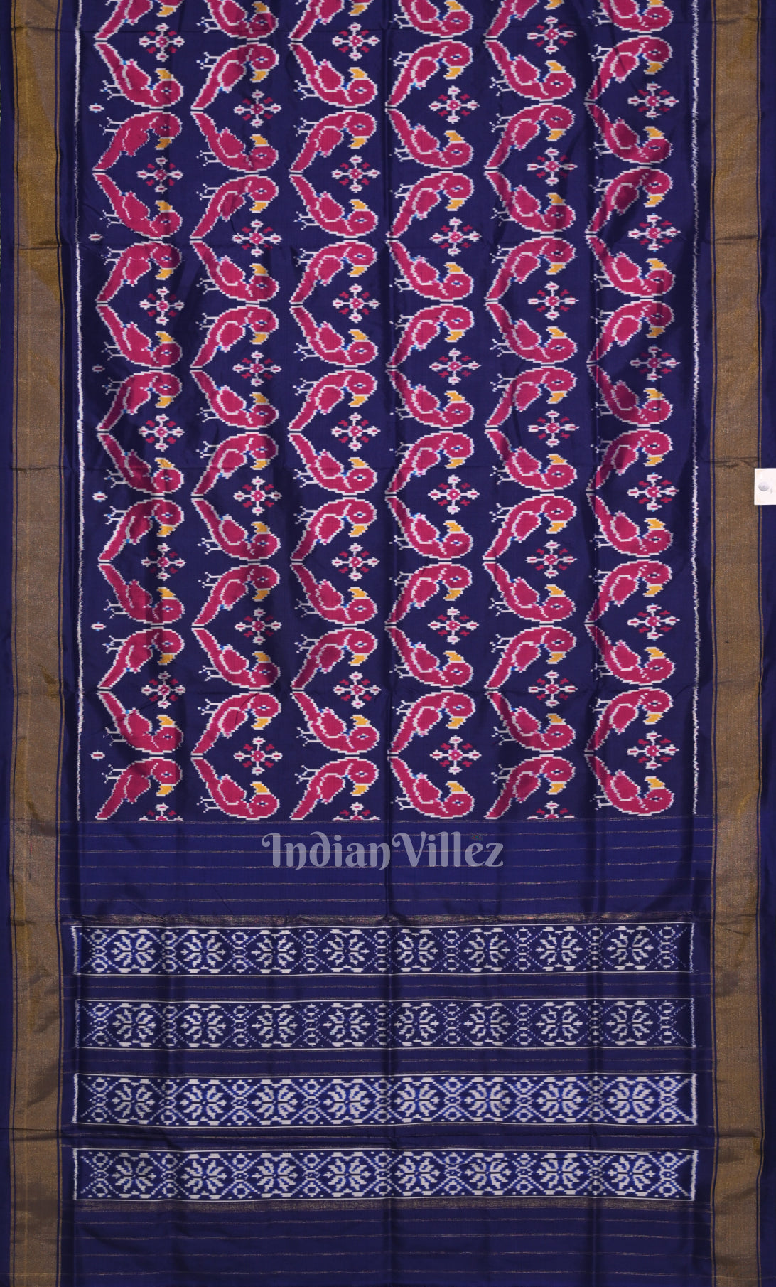 Pink Blue Pochampally Ikat Silk Saree